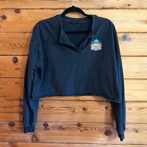 Empyre Alaska Flame Skull black cropped henley long sleeve t-shirt Large